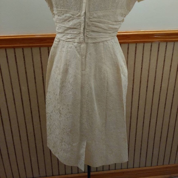 Vintage 50s Cocktail Dress 36" Bust Cream "A Lawrence Original" Jacquard - Picture 10 of 15